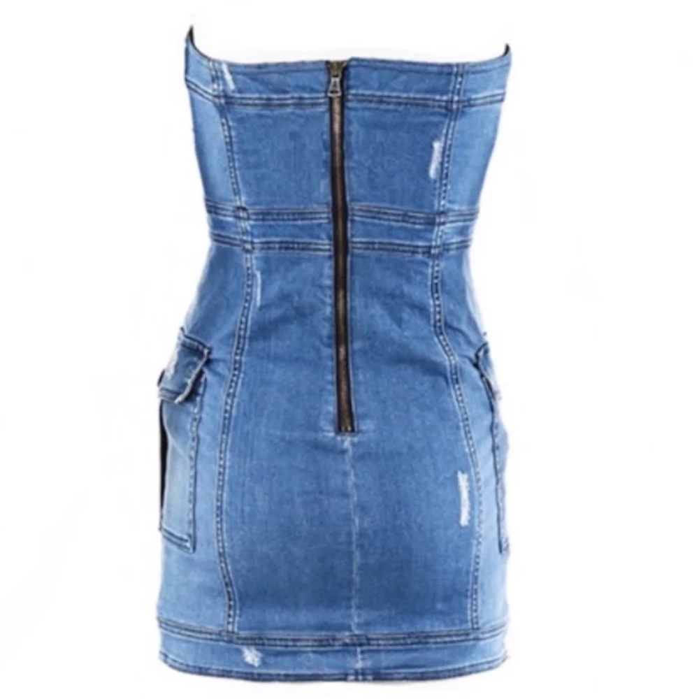 BALMAIN denim strapless mini dress - Picture 2 of 2